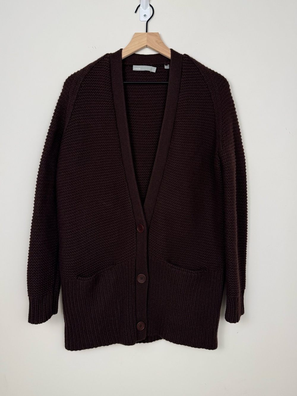 Vince Cashmere Wool Blend Open Front Chunky Waffle Knit Long Cardigan XS